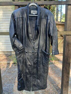 Vintage Duster Jacket Genuine Long Lanique Black Size XS 43" Shoulder Pads